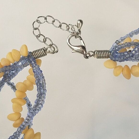 Beaded Statement Necklace Multi Strand White and Blue Accent Fashion Mod - Picture 6 of 7